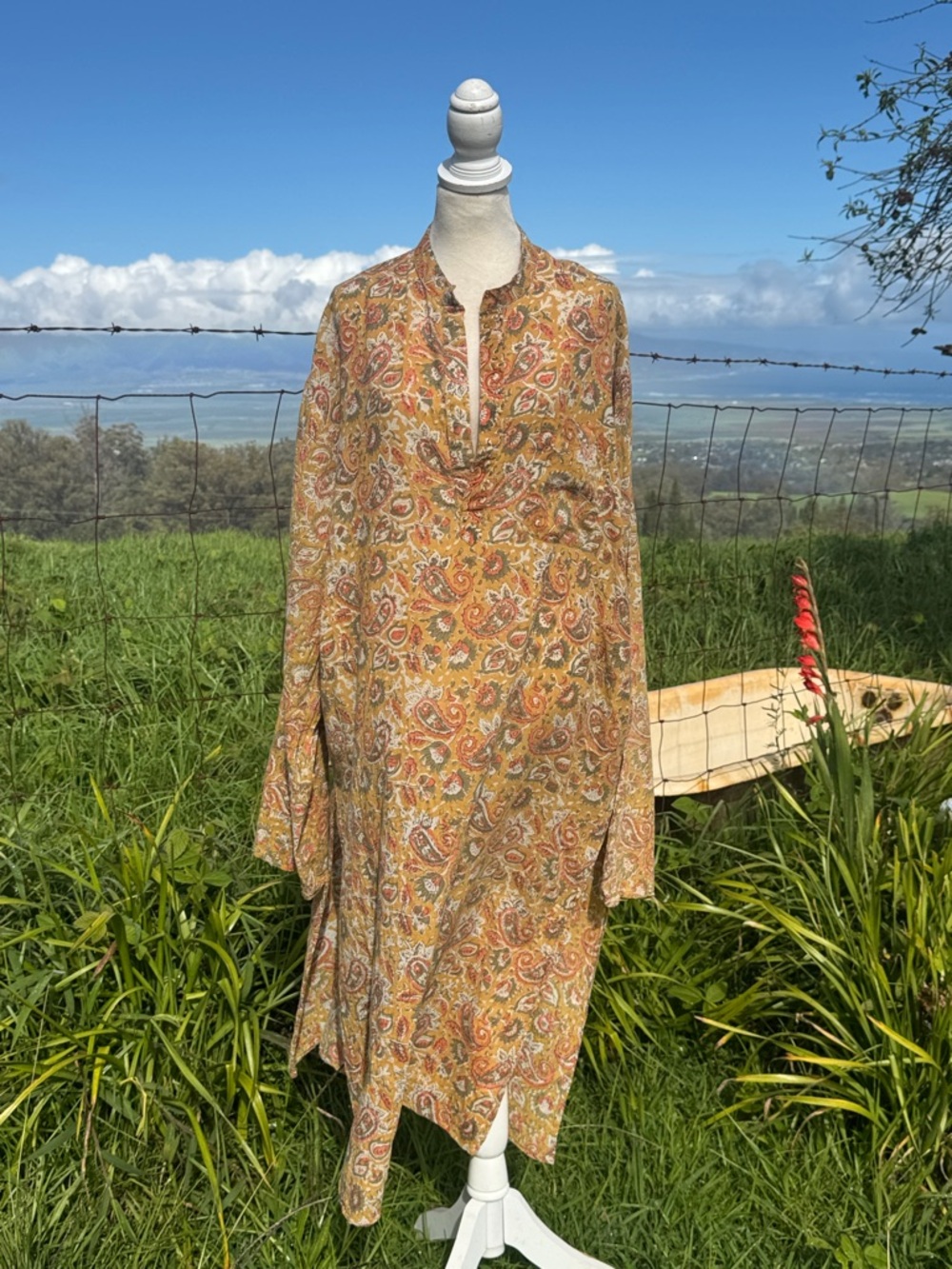 Tree of life Tunic Style long Sleeve Dress Cotton made in India Small